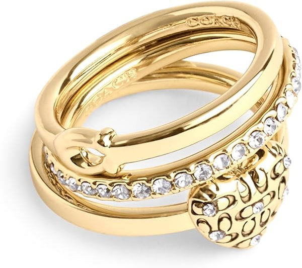 Coach Signature Quilted Heart Ring Set - Gold Plated - Size 7