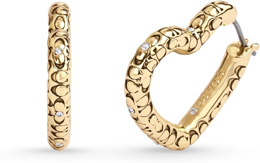 Coach Signature Quilted Heart Hoop Earrings - Gold-Toned