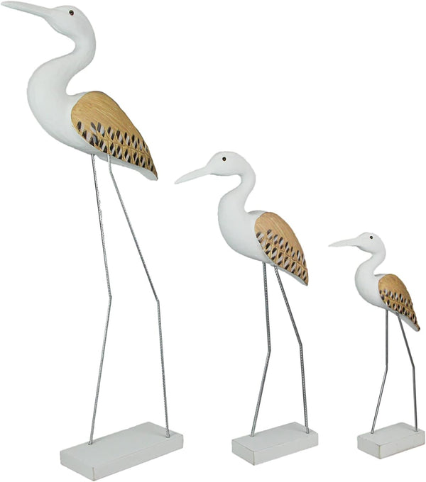 Things2Die4 Hand Carved White Painted Wood Bird Sculptures - Set of 3