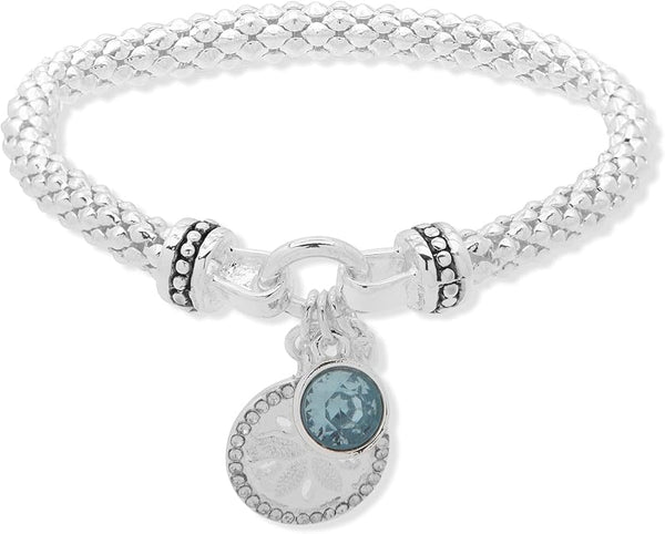 Nine West Silver-Tone Aqua Sand Dollar Stretch Bracelet