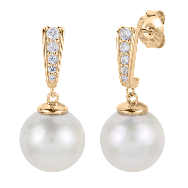 Imperial Pearl Freshwater Cultured Pearl and Lab Created White Topaz Drop Earrings - 14K Gold Plated