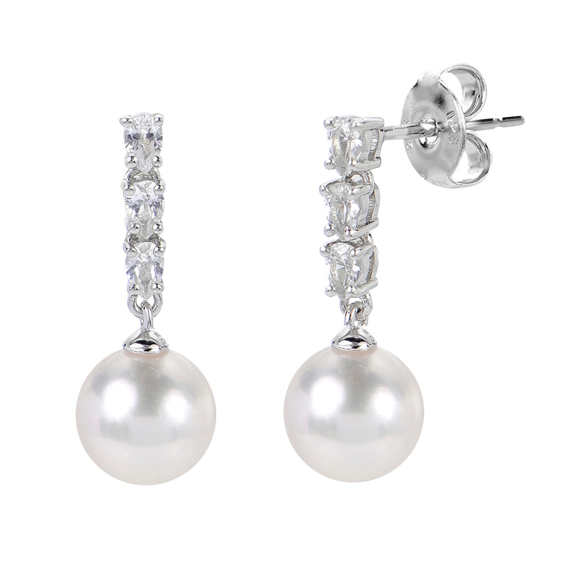 Imperial Pearl Freshwater Cultured Pearl/Lab Created White Sapphire Drop Earrings - Sterling Silver