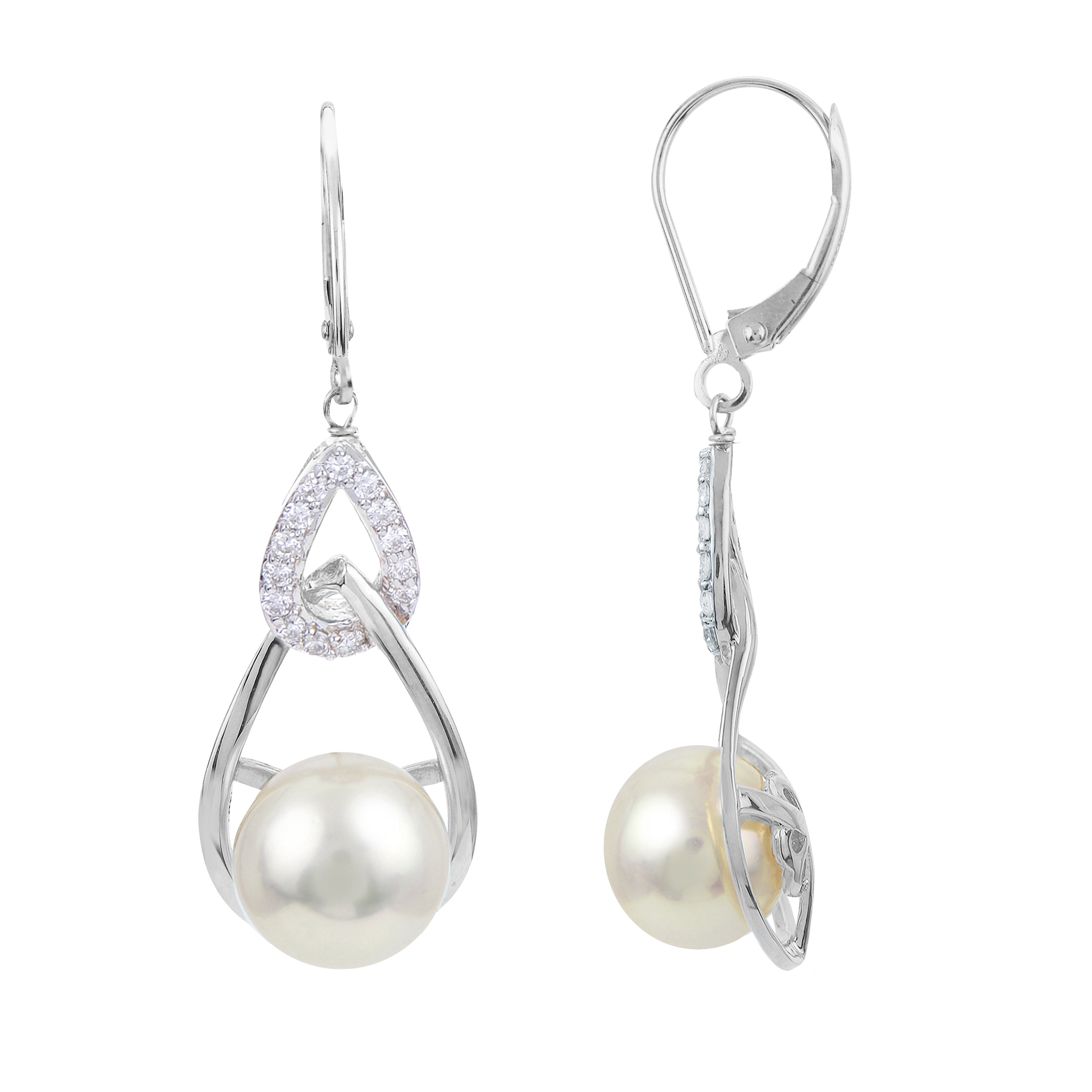 Imperial Pearl Freshwater Cultured Pearl and White Topaz Double Drop Earrings - Sterling Silver