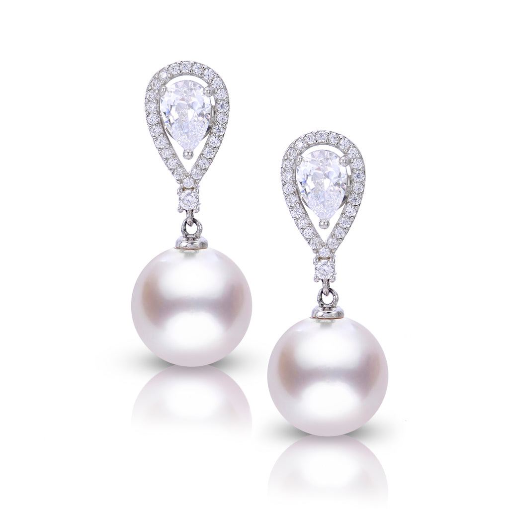 【MEJURI】Bold Pearl ドロップピアス【White Topaz】 Gold Vermeil Pearl Drop Earrings - Elegant Dangle Jewelry