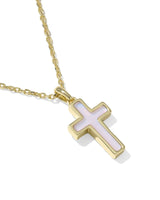 Kendra Scott Cross Gold Pendant Necklace - Blush Pink Dichroic Glass