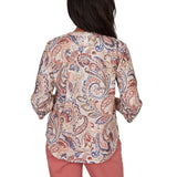 Alfred Dunner Womens Paisley Split Neck Knit Top
