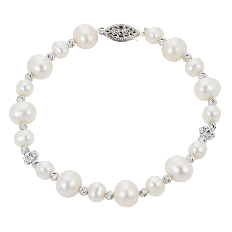 Imperial Pearl Freshwater Cultured Pearl Bracelet with Clay Crystal and Sterling Silver Brilliance Beads