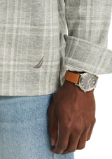 Nautica Mens Plaid Knit Button-Up Long Sleeve Shirt