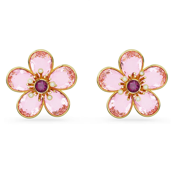 Swarovski Idyllia Florere Stud Earrings - Flower, Pink, Gold-tone plated