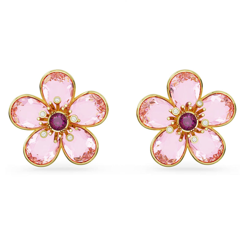 Swarovski Idyllia Florere Stud Earrings - Flower, Pink, Gold-tone plated