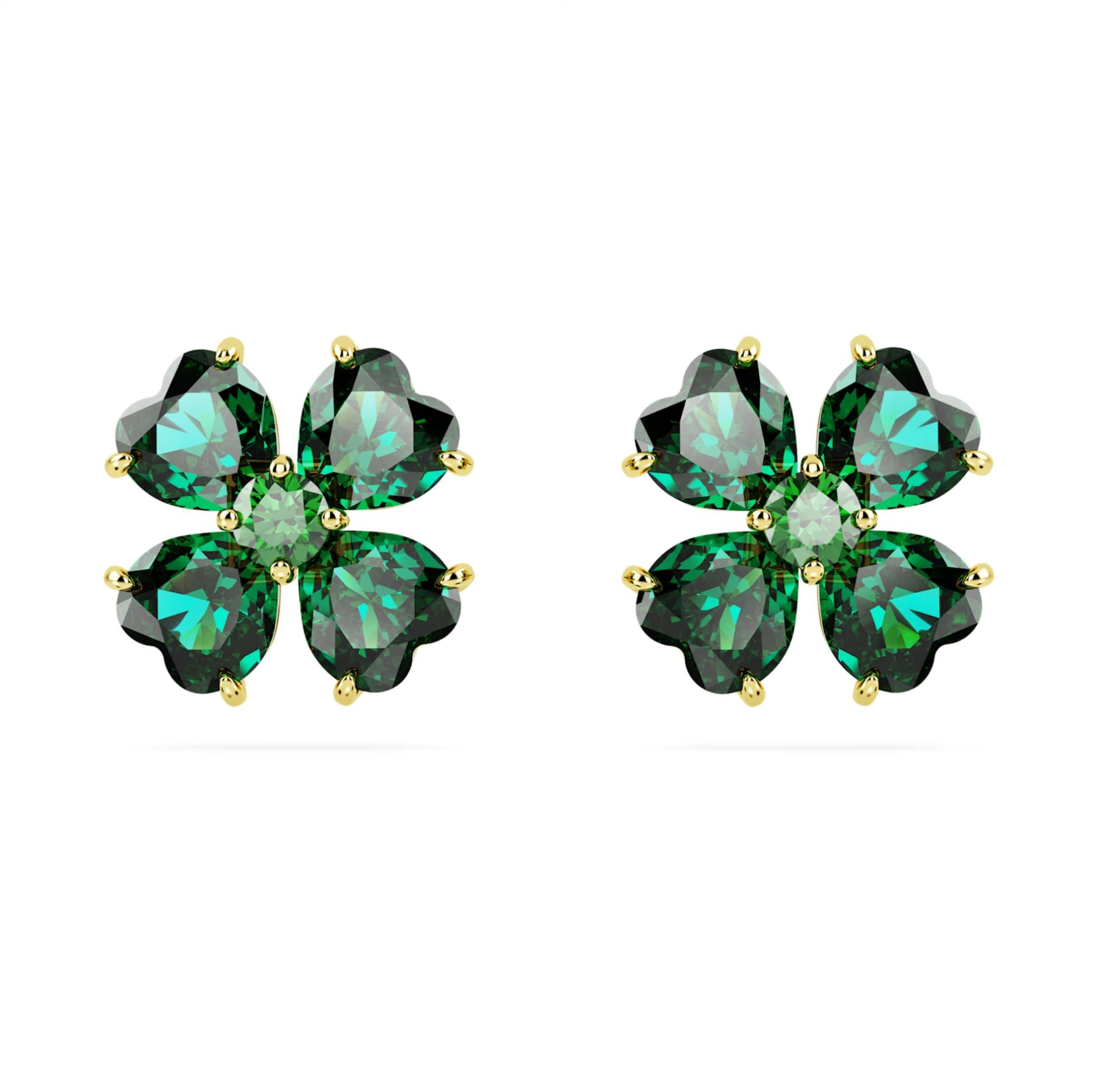 Swarovski Idyllia Clover Stud Earrings - Clover, Green, Gold-tone plated