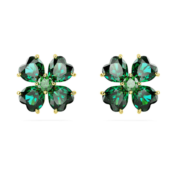 Swarovski Idyllia Clover Stud Earrings - Clover, Green, Gold-tone plated