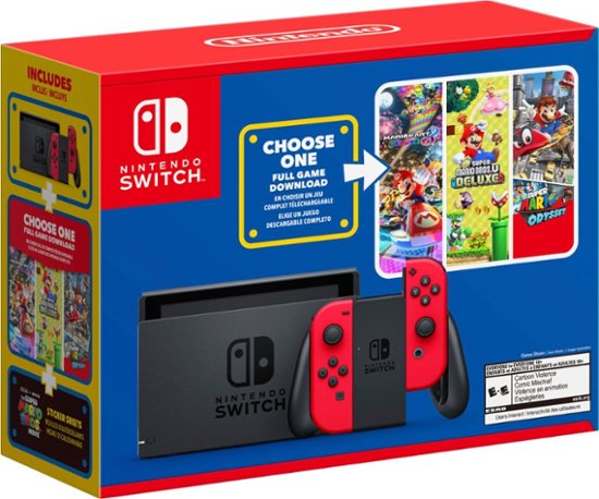 Nintendo Switch Mario Choose One Console Bundle - Red Joy-Con