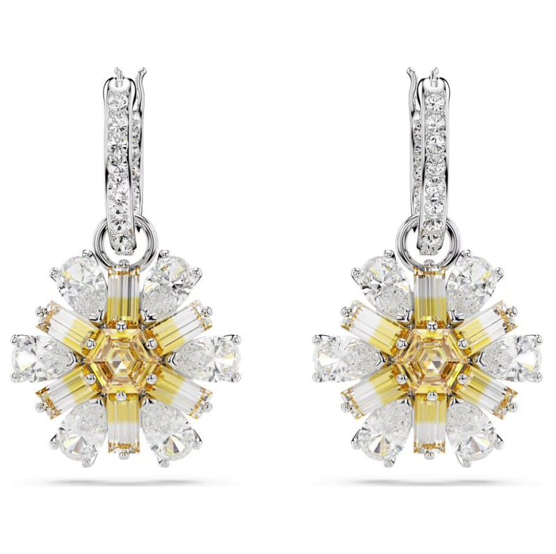 Swarovski Idyllia Drop Earrings - Flower, Yellow, Rhodium plated