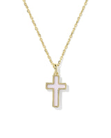 Kendra Scott Cross Gold Pendant Necklace - Blush Pink Dichroic Glass