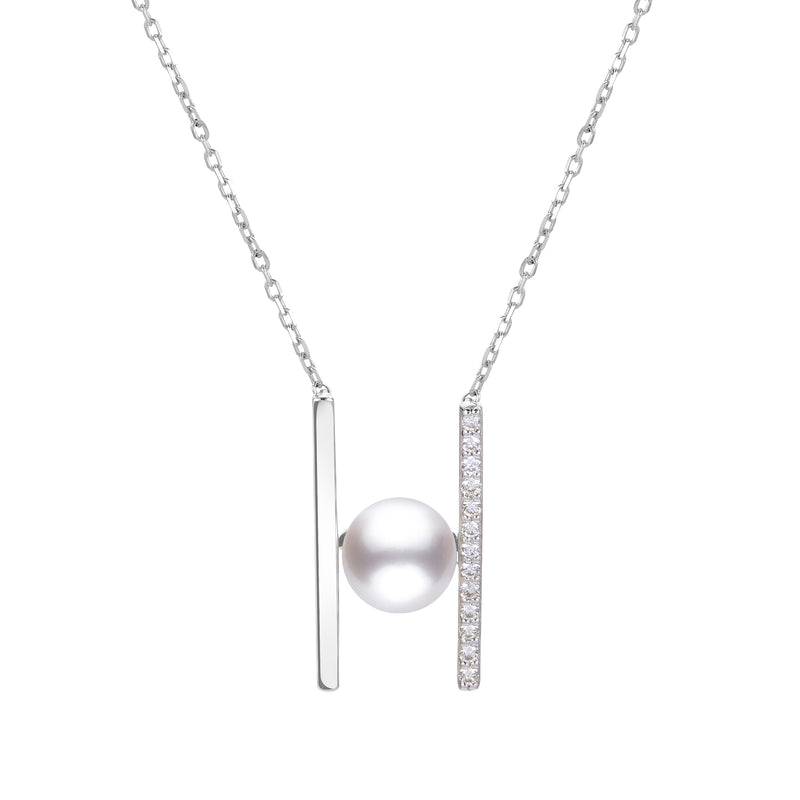 Imperial Pearl Freshwater Cultured Pearl and White Lab Created Sapphire Necklace - Sterling Silver