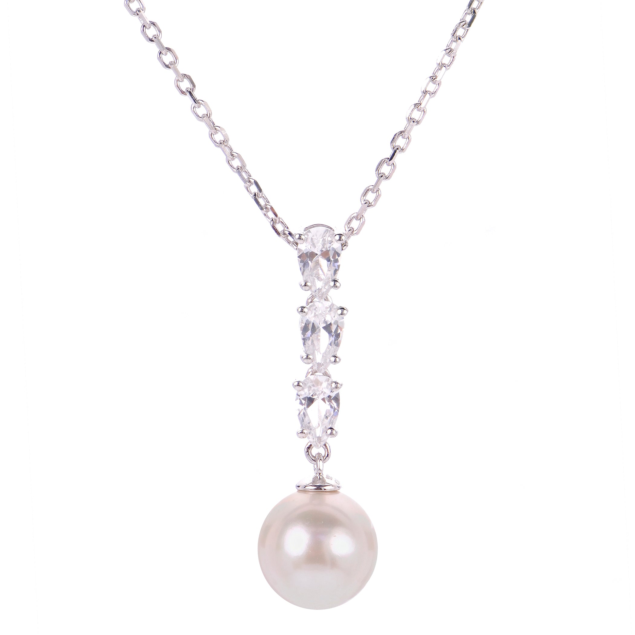 Imperial Pearl Freshwater Cultured Pearl and White Lab Created Sapphire Necklace - Sterling Silver