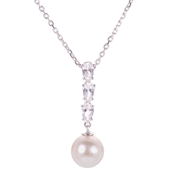 Imperial Pearl Freshwater Cultured Pearl and White Lab Created Sapphire Necklace - Sterling Silver