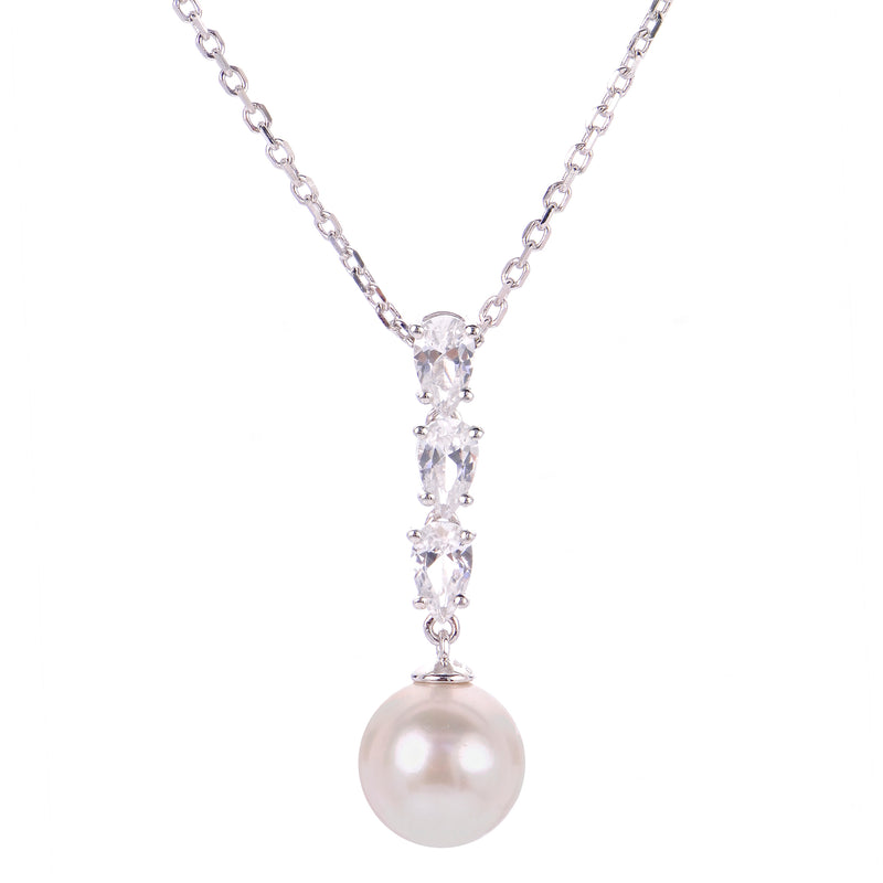 Imperial Pearl Freshwater Cultured Pearl and White Lab Created Sapphire Necklace - Sterling Silver