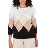 Ruby Rd. Womens Argyle Ribbed Jewel Neck Sweater
