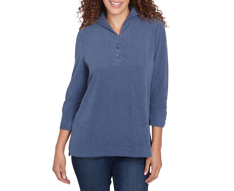 Ruby Rd. Womens Luxe Collared V-Neck Stretch Rib Knit Long Sleeve Top