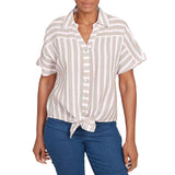 Ruby Rd. Womens Stripe Short Sleeve Tie Front Top