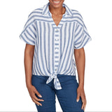 Ruby Rd. Womens Stripe Short Sleeve Tie Front Top