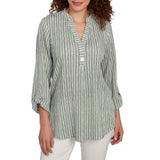 Ruby Rd. Womens Stripe 3/4 Sleeve Tab Top