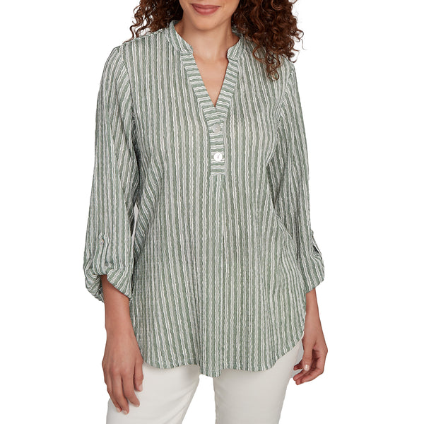 Ruby Rd. Womens Stripe 3/4 Sleeve Tab Top