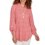 Ruby Rd. Womens Stripe 3/4 Sleeve Tab Top