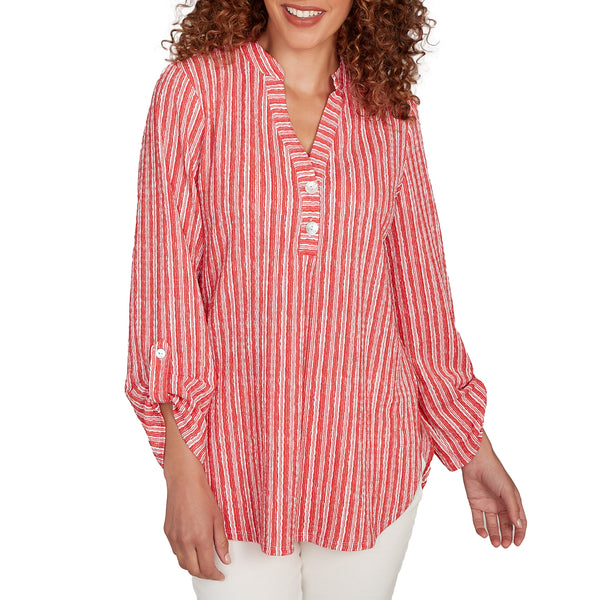 Ruby Rd. Womens Stripe 3/4 Sleeve Tab Top