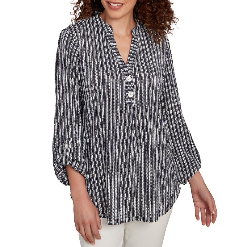 Ruby Rd. Womens Stripe 3/4 Sleeve Tab Top