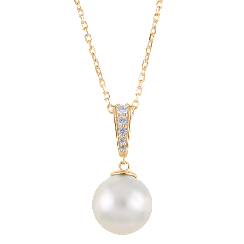 Imperial Pearl Freshwater Cultured Pearl/Lab Created White Sapphire Drop Pendant Necklace - 14K Gold Plated