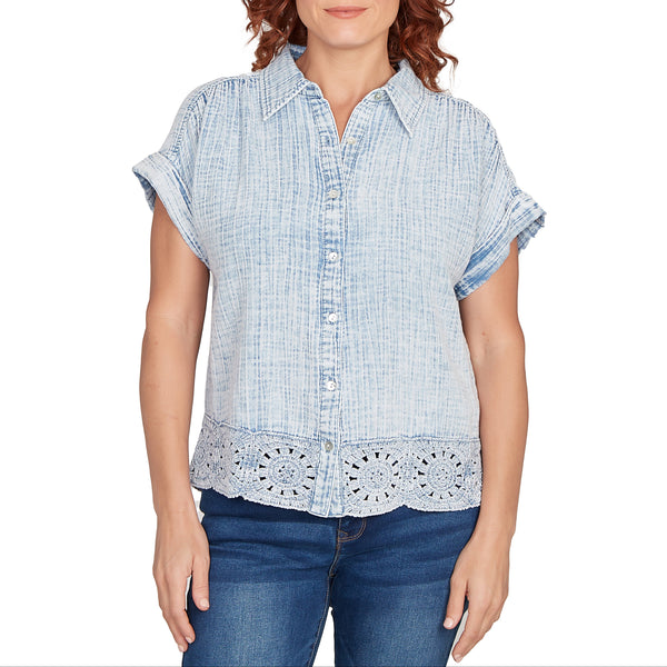 Ruby Rd. Womens Double Gauze Short Sleeve Top