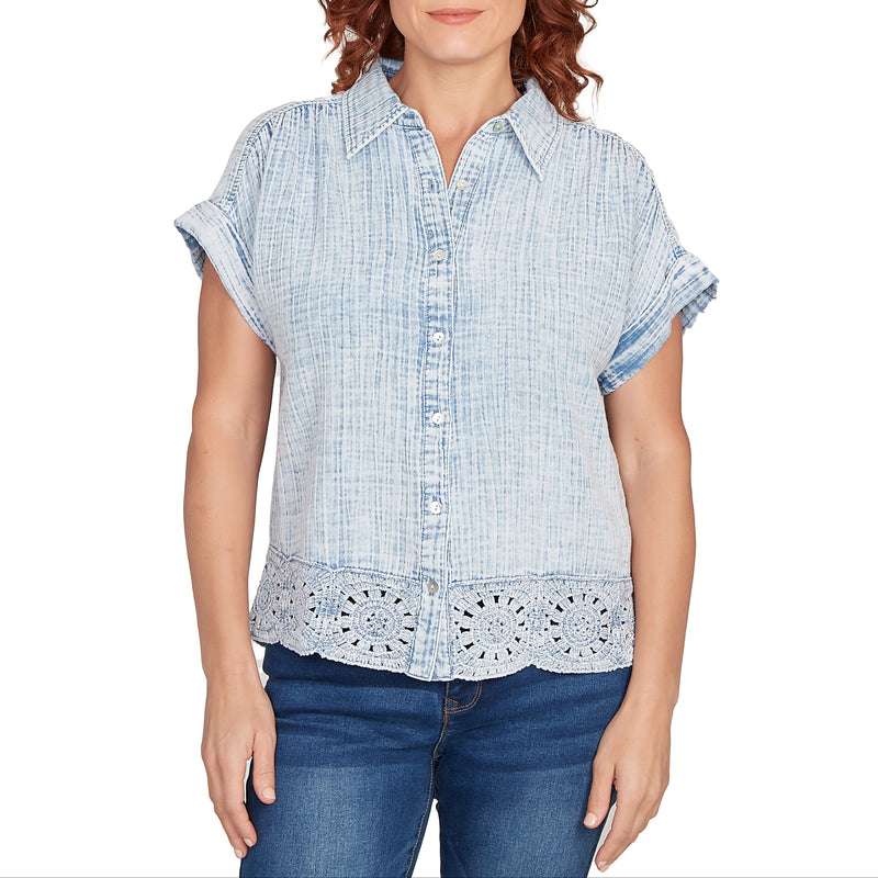 Ruby Rd. Womens Double Gauze Short Sleeve Top