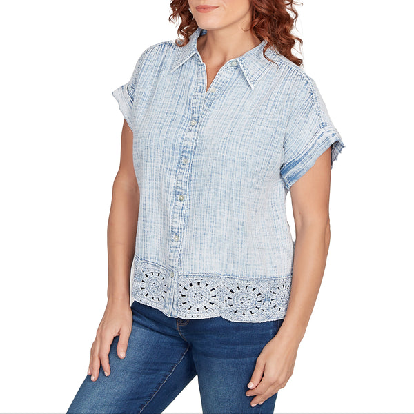 Ruby Rd. Womens Double Gauze Short Sleeve Top
