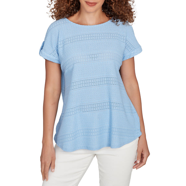 Ruby Rd. Womens Jacquard Knit Short Sleeve Top