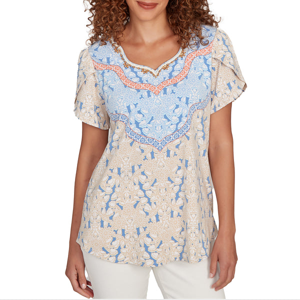 Ruby Rd. Womens Print Knit Short Sleeve Top