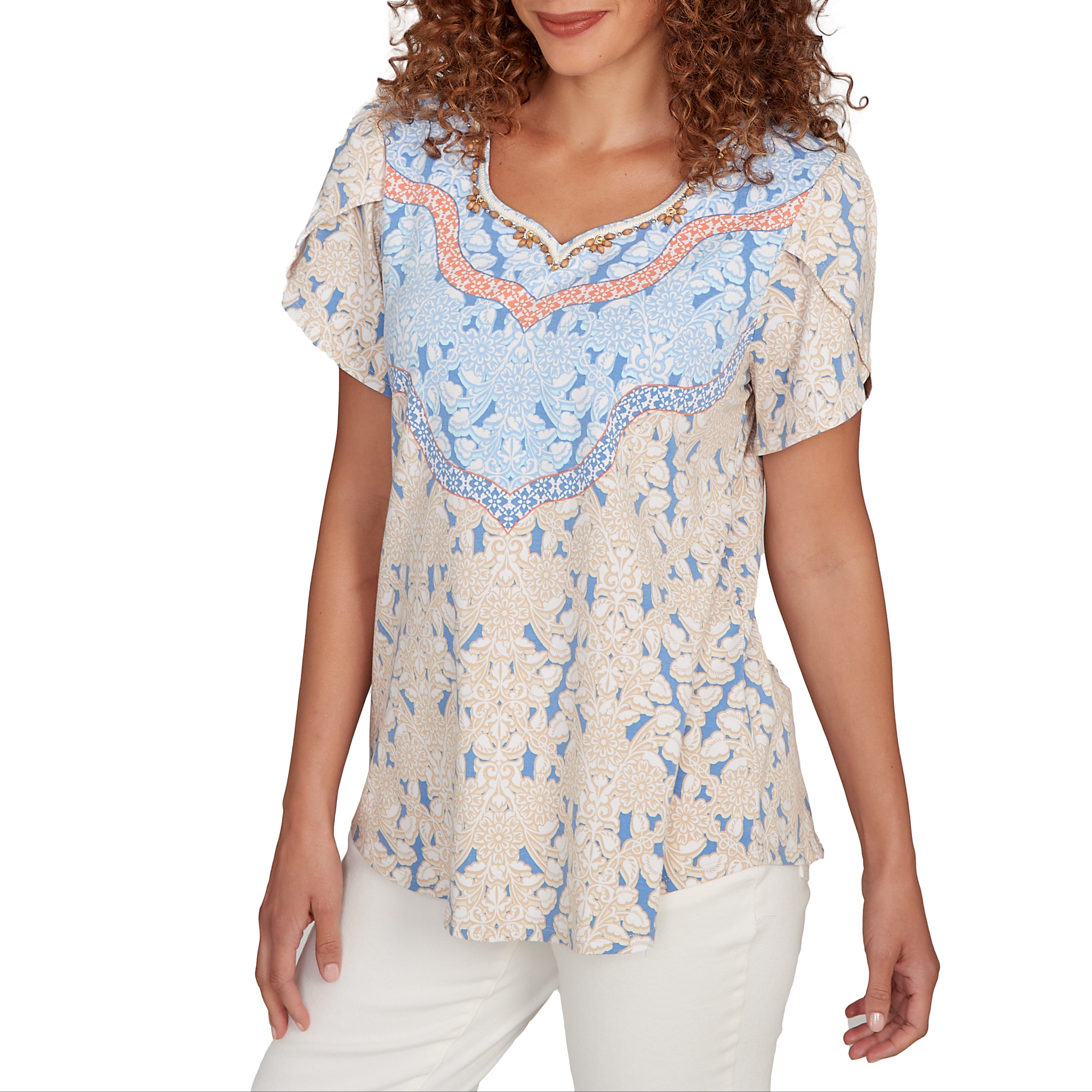 Ruby Rd. Womens Print Knit Short Sleeve Top