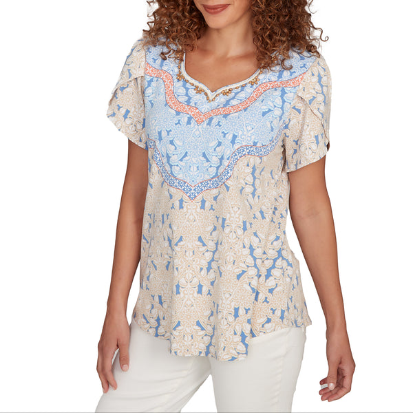 Ruby Rd. Womens Print Knit Short Sleeve Top