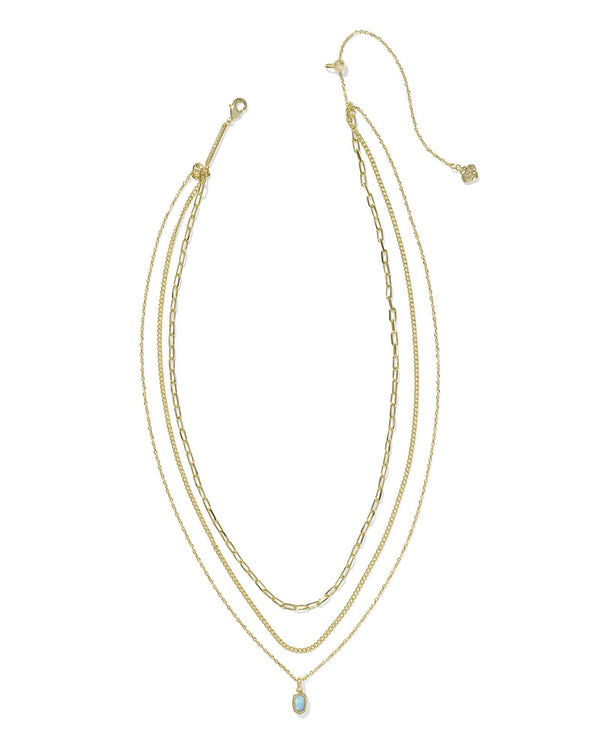 Kendra Scott Mini Elisa Triple Strand Necklace - Light Teal Opal