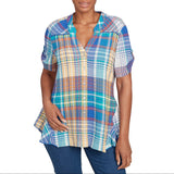 Ruby Rd. Womens Madres Plaid Short Sleeve Top