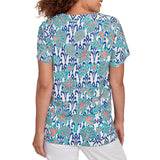 Ruby Rd. Womens Split Neck Floral Short Sleeve Top