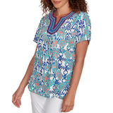 Ruby Rd. Womens Split Neck Floral Short Sleeve Top