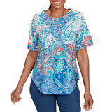 Ruby Rd. Womens Scoop Neck Paisley Short Sleeve Top