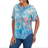 Ruby Rd. Womens Scoop Neck Paisley Short Sleeve Top