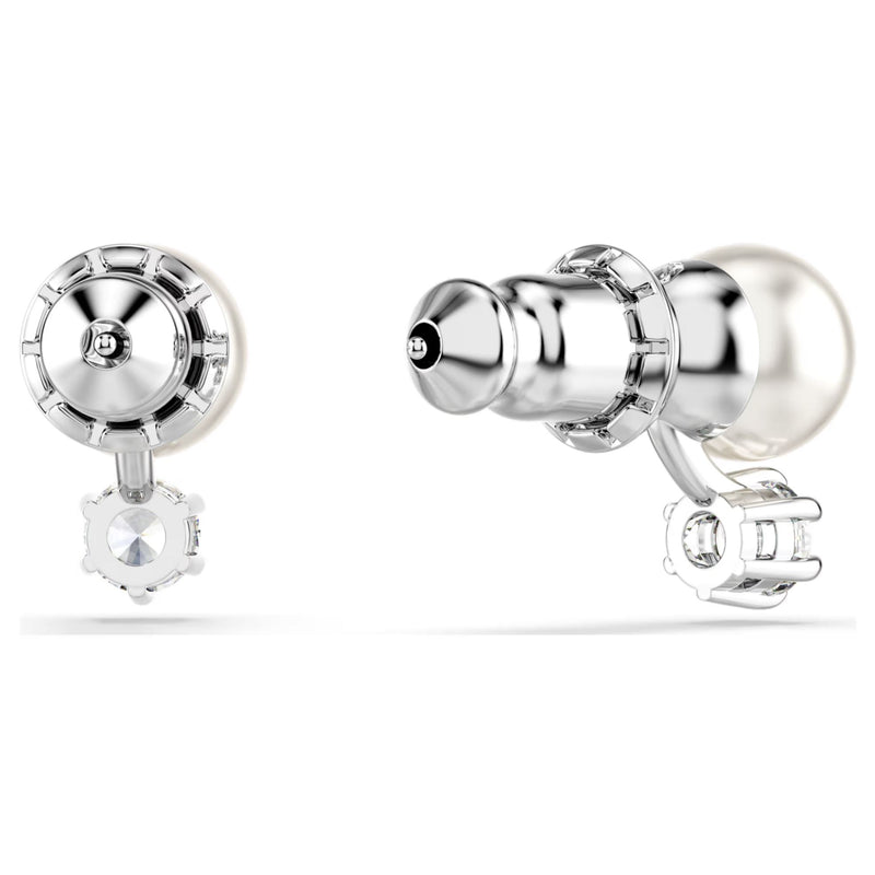 Swarovski Matrix Stud Earrings - Crystal pearl, Round cut, White, Rhodium plated
