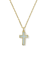 Kendra Scott Cross Gold Pendant Necklace - Light Blue Dichroic Glass