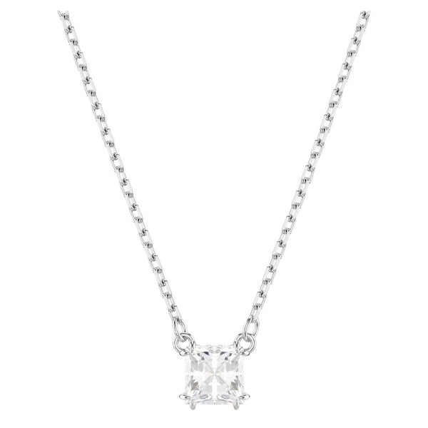 Swarovski Stilla Square Cut Pendant Necklace - White and Rhodium Plated