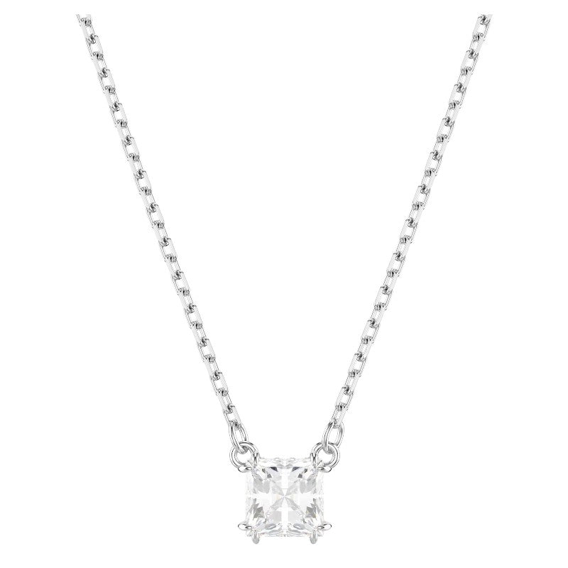 Swarovski Stilla Square Cut Pendant Necklace - White and Rhodium Plated